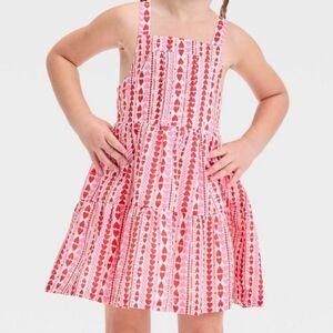 Cat & Jack Pink Heart Pattern Kids Dress - Criss Cross Straps - NWT